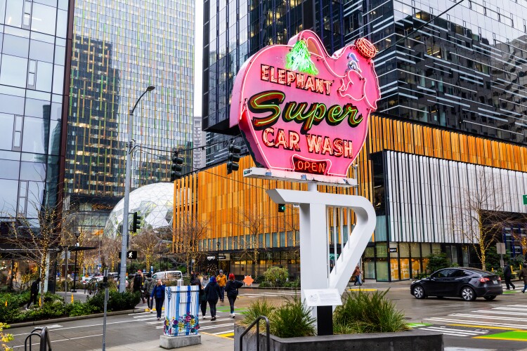 Historic Pink Elephant sign outside Nitro Plaza