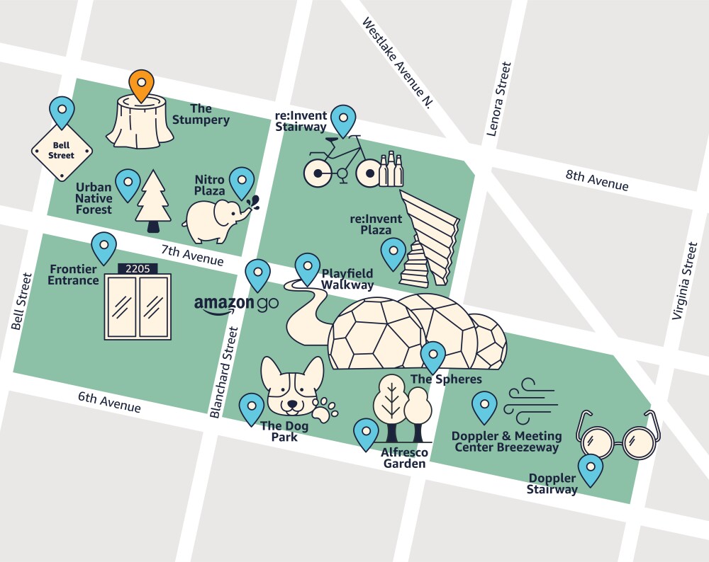 Map showing all tour stops with The Stumpery highlighted